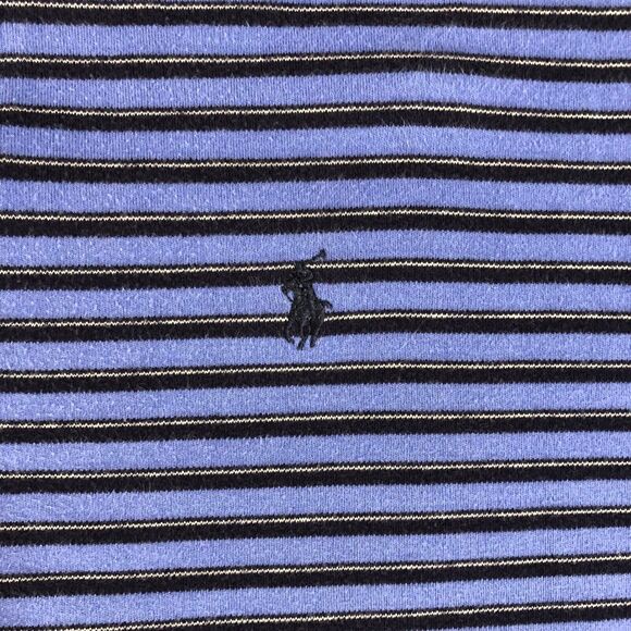 Polo Ralph Lauren Shirt Mens Large Blue Black Striped Golf‎ Pony Logo Collared - Picture 4 of 9